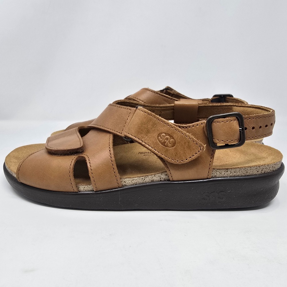 SAS Huggy Sandals Women 9 M Leather  Caramel Brown Comfort Walking Shoes USA